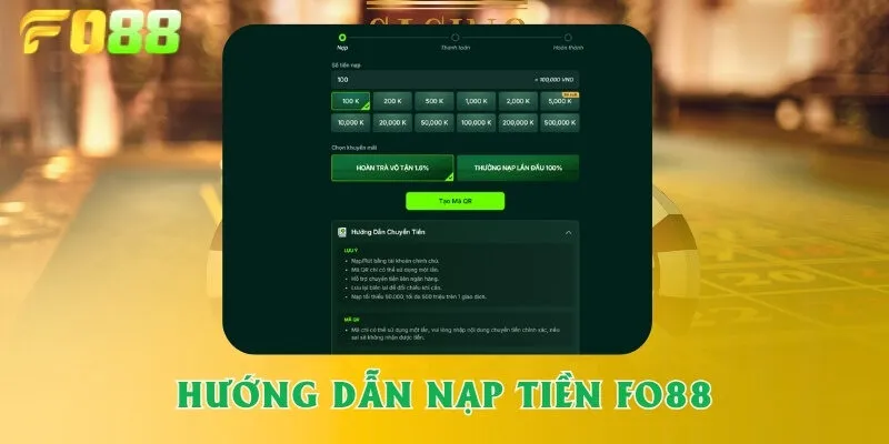 Các bước nạp tiền vào tài khoản cược Fo88 đơn giản